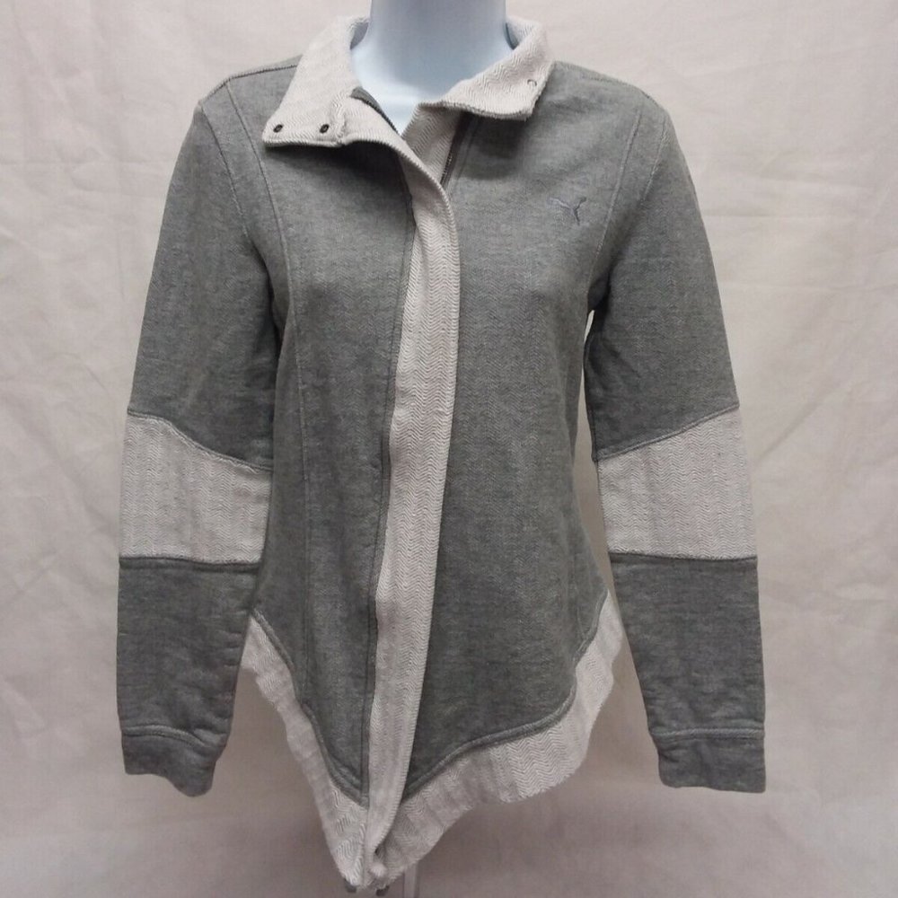 Women's Small Puma Long Sleeve Gray Striped Full Zip Sweater Jacket